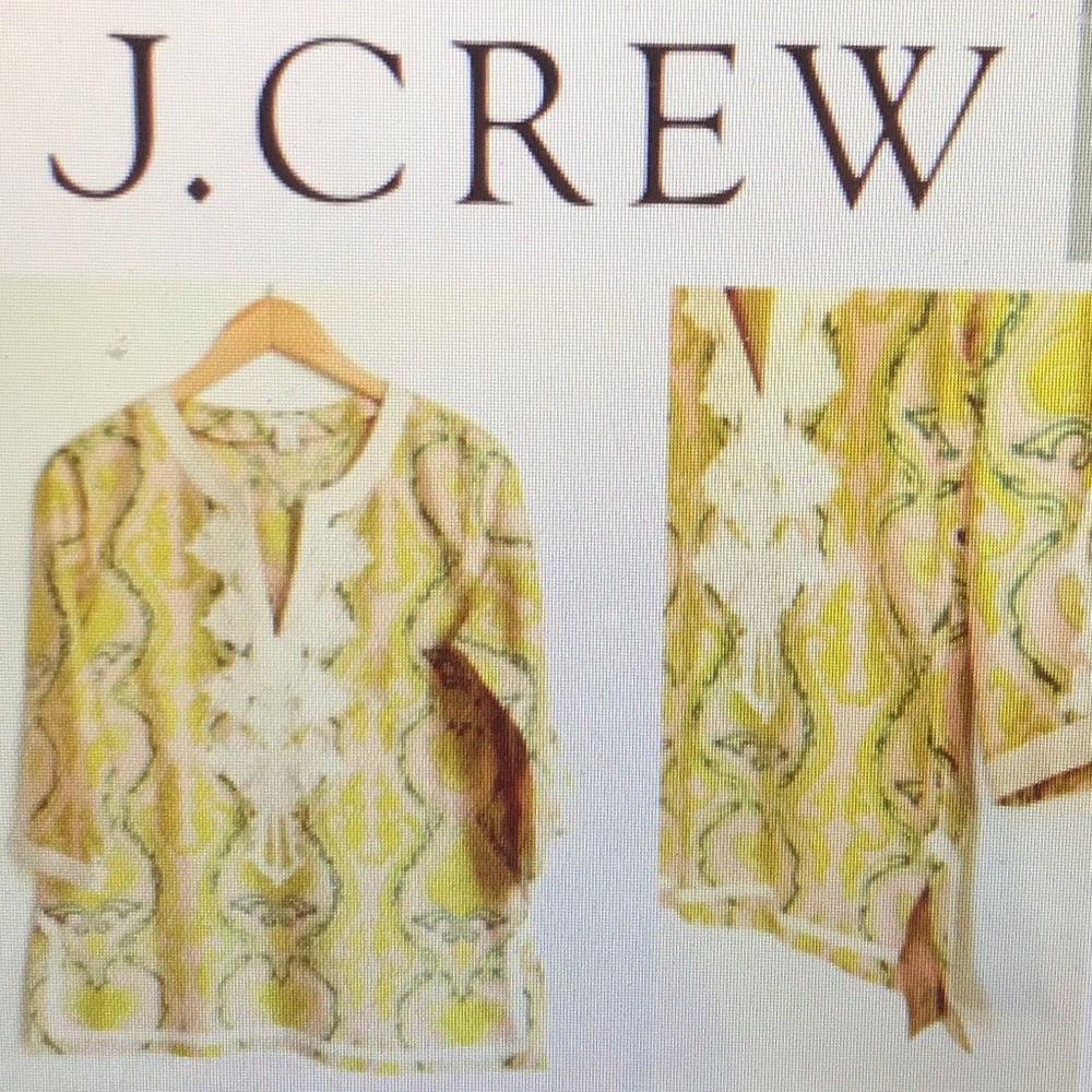 J CREW Size 4, Light Pink/Lime Print Silk Tunic